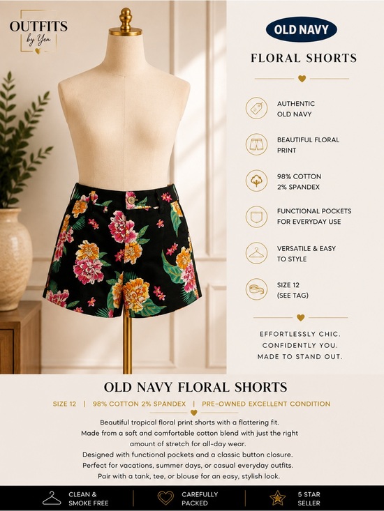 Old Navy Pants - Old Navy Black Floral Cotton-Blend Shorts